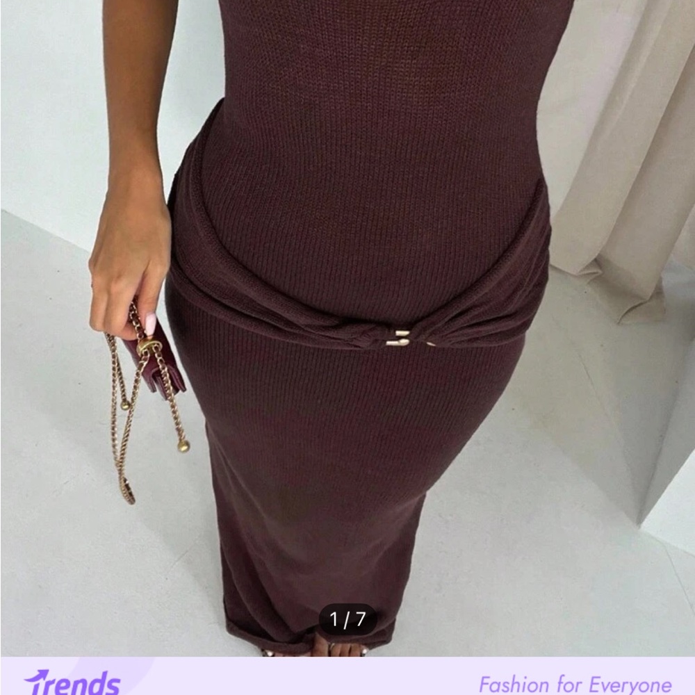 SHEIN Burgandy Ribbed Knit Maxi Dress with Waist Twist